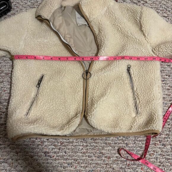 Urban Outfitters Cropped Front Zip Sherpa Jacket - White/Cream- Size Small - Picture 9 of 11